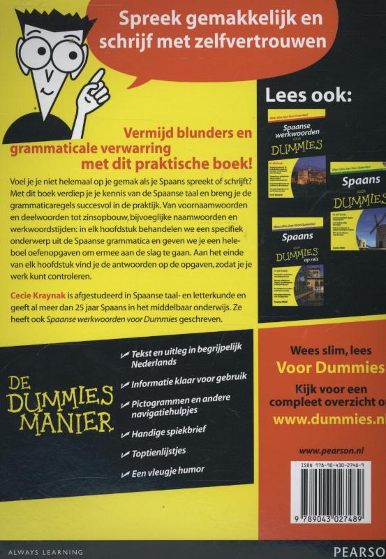 Achterkant van Spaanse grammatica voor Dummies