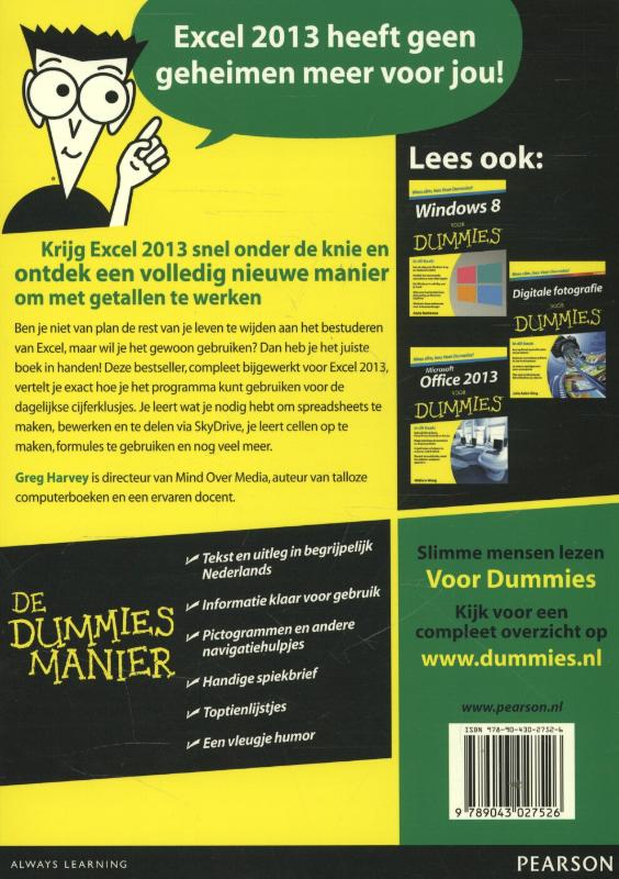 Achterkant van Microsoft Excel 2013 voor Dummies