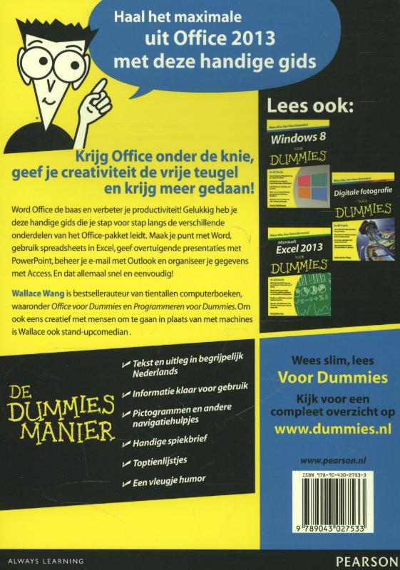 Achterkant van Office 2013 voor Dummies