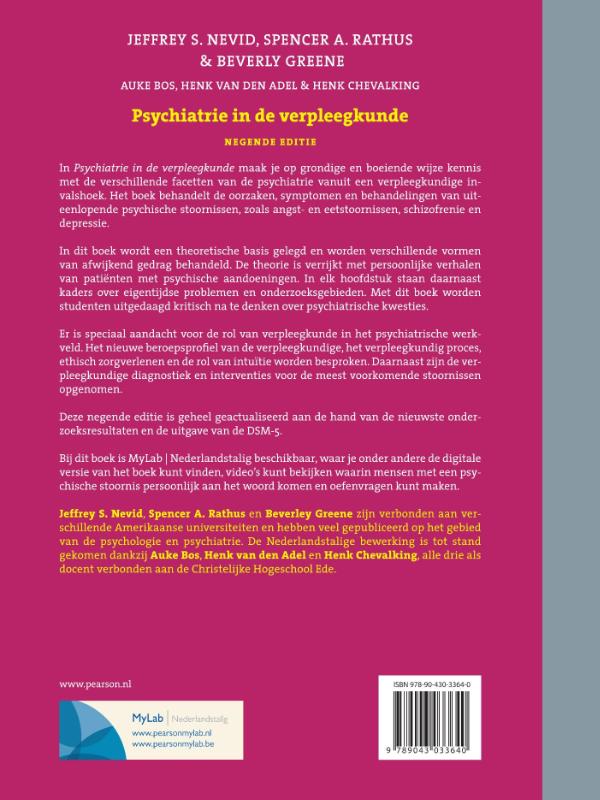 Achterkant van Psychiatrie in de verpleegkunde