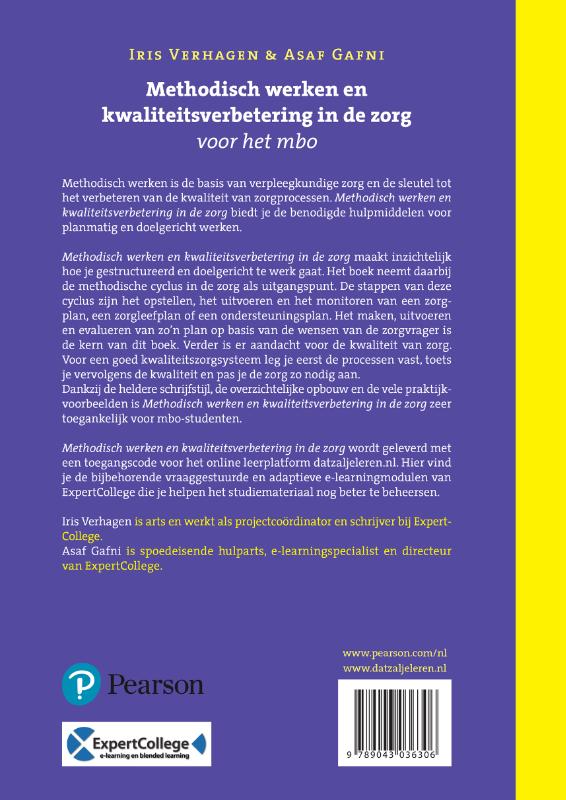 Achterkant van Methodisch werken en kwaliteitsverbetering in de zorg voor het mbo met datzaljeleren.nl