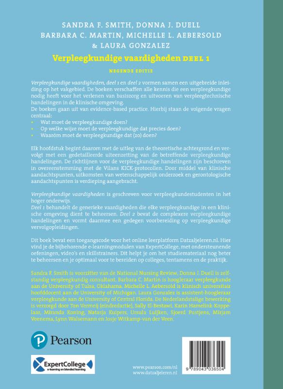 Achterkant van Verpleegkundige vaardigheden, deel 1, 9e editie met datzaljeleren.nl