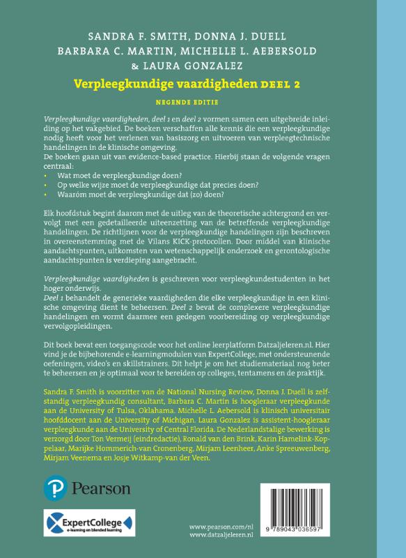 Achterkant van Verpleegkundige vaardigheden, deel 2, 9e editie met datzaljeleren.nl