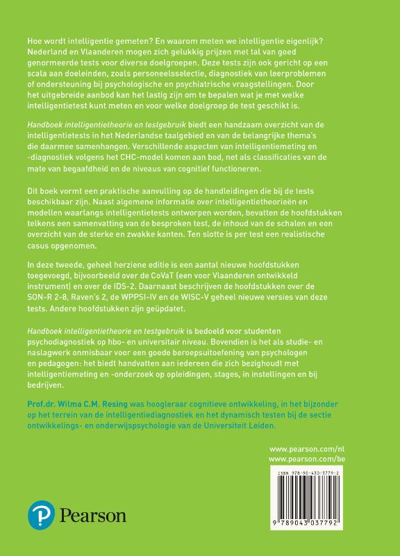 Achterkant van Handboek intelligentietheorie en testgebruik