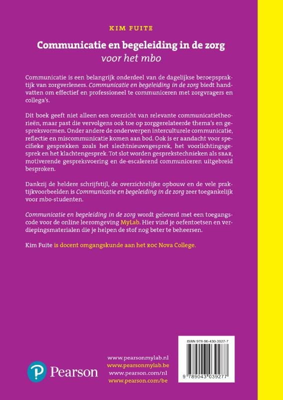 Achterkant van Communicatie en begeleiding in de zorg met MyLab NL toegangscode