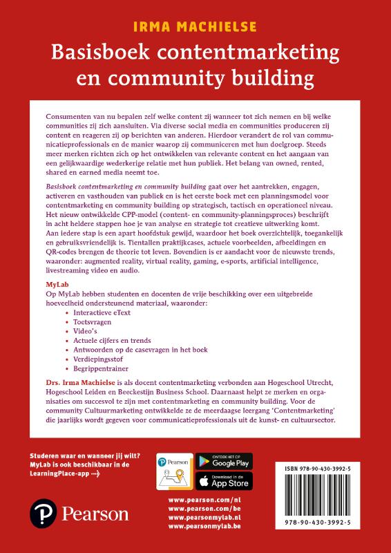 Achterkant van Basisboek contentmarketing en community building met MyLab NL toegangscode