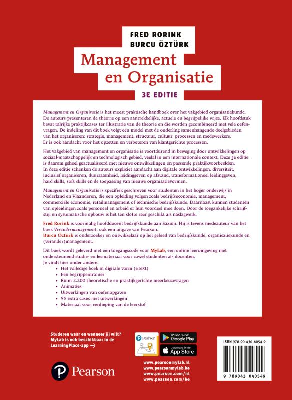 Achterkant van Management en Organisatie, 3e editie met MyLab NL toegangscode