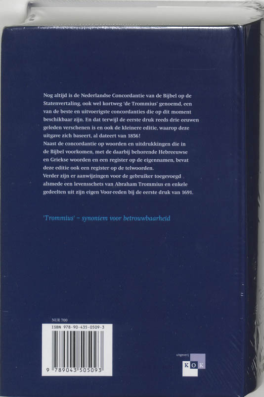 Achterkant van Nederlandse Concordantie van de Bijbel