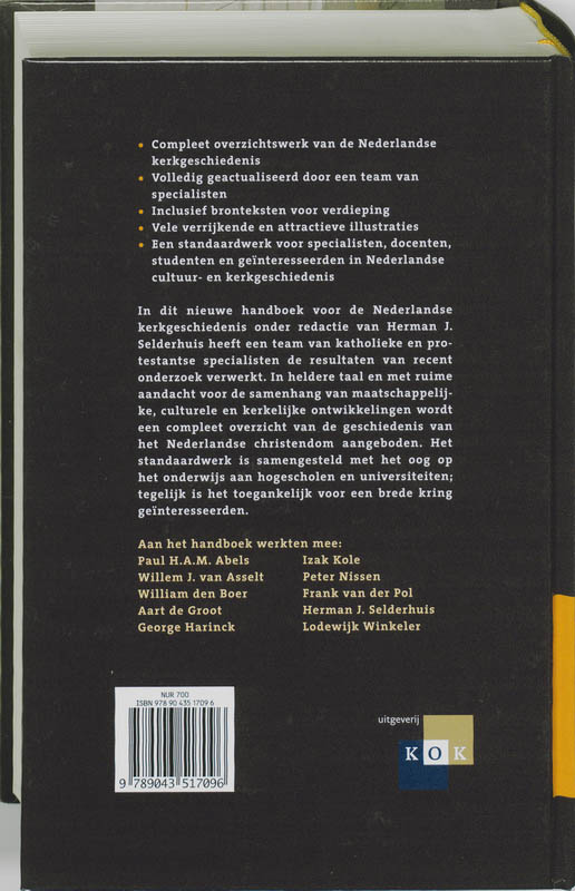 Achterkant van Handboek Nederlandse Kerkgeschiedenis