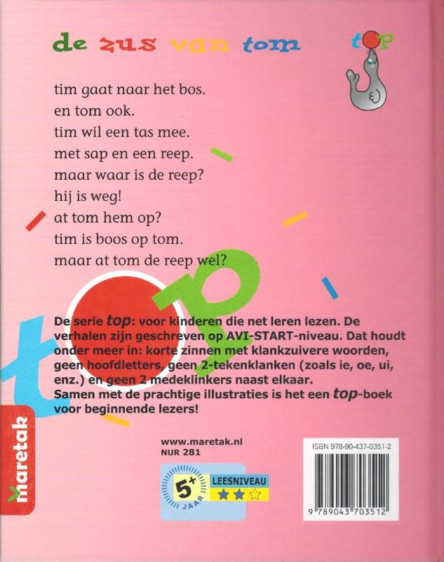 Achterkant van De zus van Tom