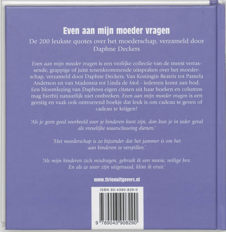 Achterkant van Even aan mijn moeder vragen