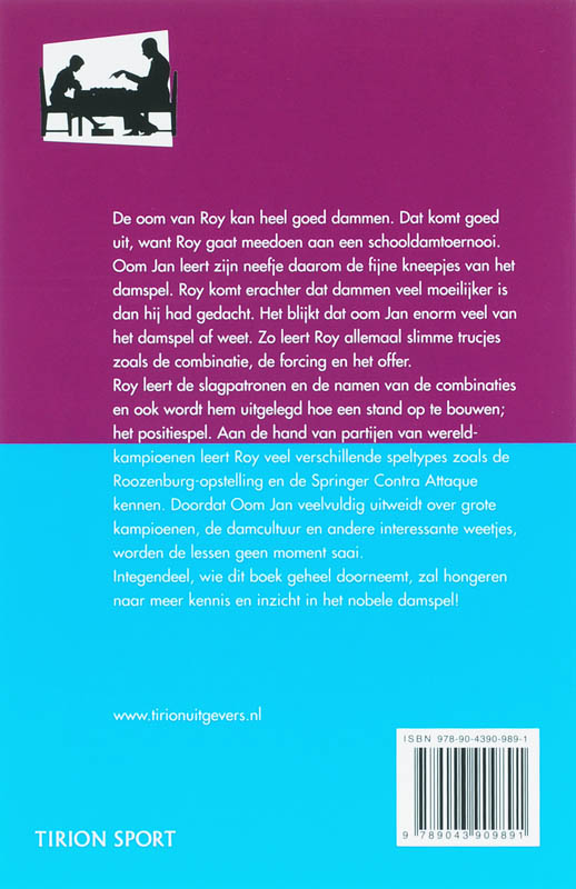 Achterkant van Oom Jan leert zijn neefje dammen