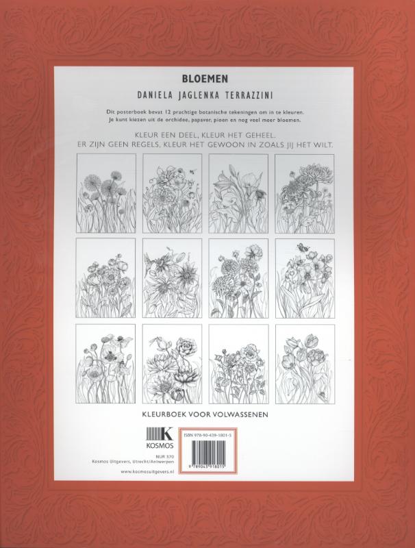 Achterkant van kleurboek voor volwassenen: Bloemen