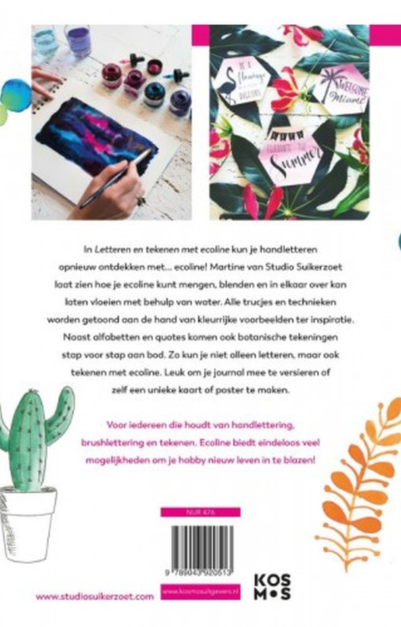 Achterkant van Letteren en tekenen met ecoline