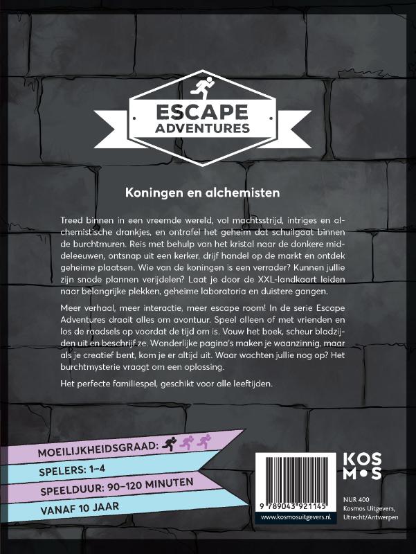 Achterkant van Escape adventures: Koningen en Alchemisten