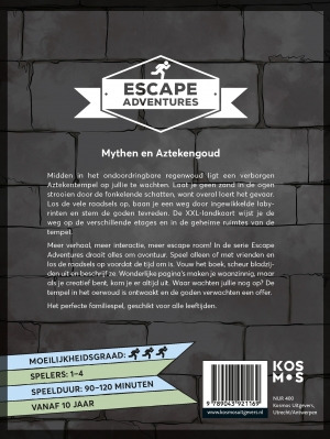 Achterkant van Escape adventures: Mythen en Aztekengoud