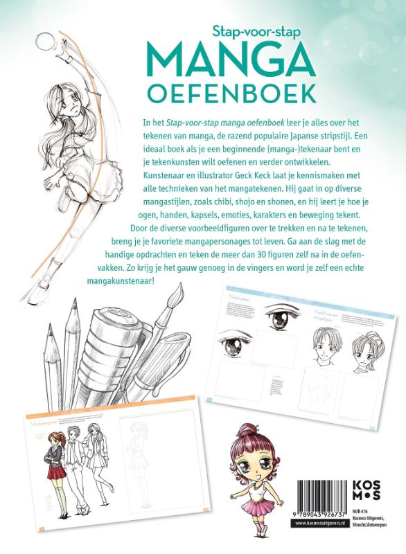 Achterkant van Stap-voor-stap manga oefenboek