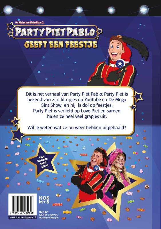 Achterkant van Party Piet Pablo geeft een feestje