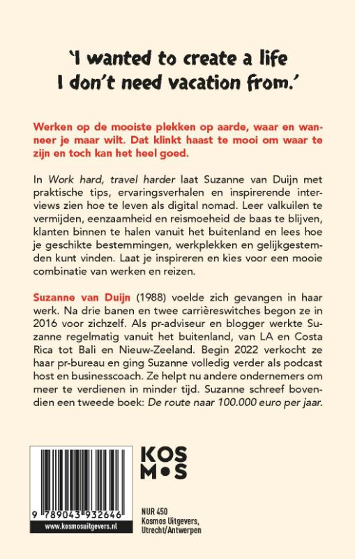 Achterkant van Work hard, travel harder