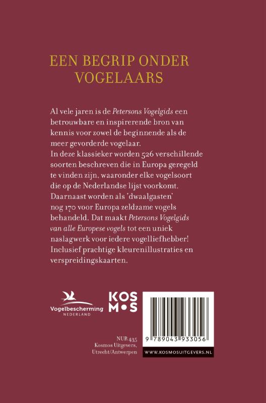 Achterkant van Petersons vogelgids van alle Europese vogels