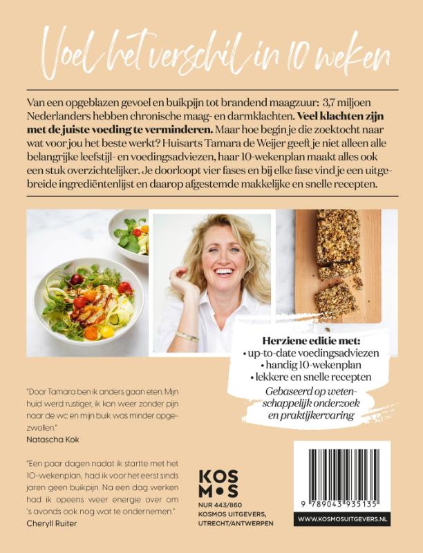 Achterkant van Eet beter voor je maag en darmen met huisarts Tamara de Weijer