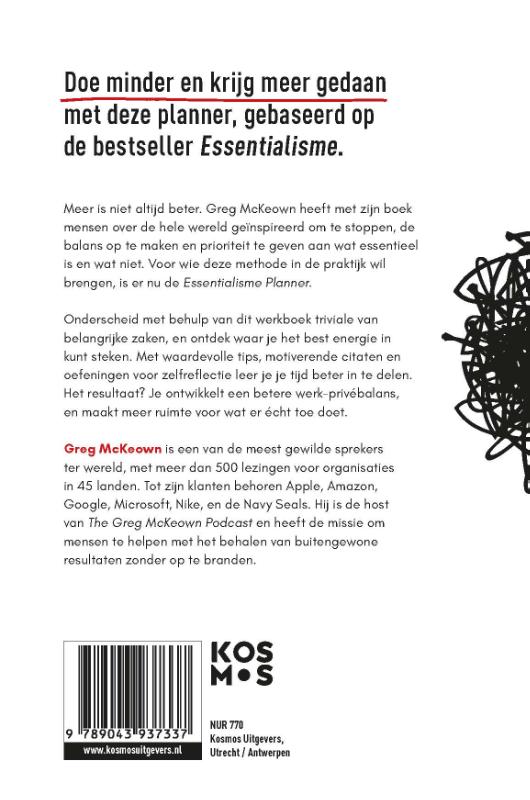 Achterkant van Essentialisme Planner