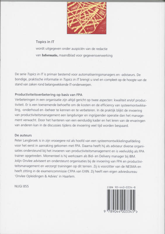 Achterkant van Productiviteitsverbetering op basis van functiepuntanalyse