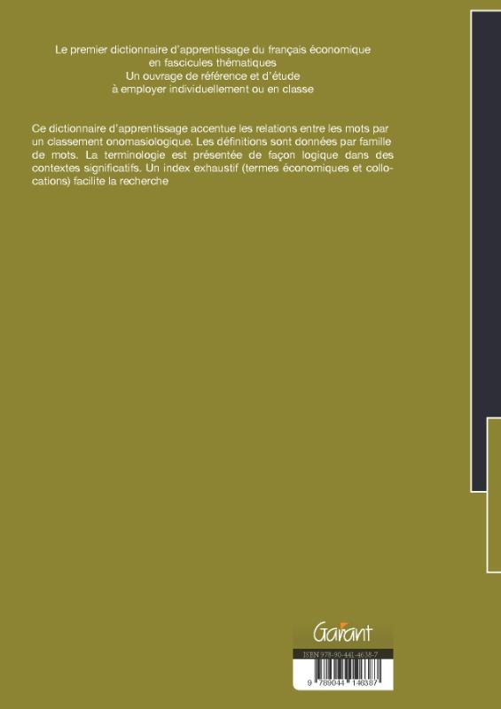Achterkant van Dictionnaire contextuel du français économique Tome D: l' emploi