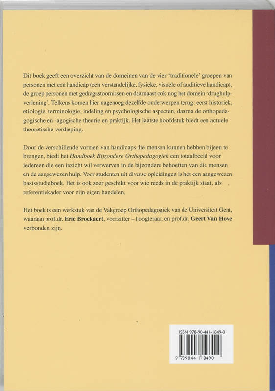 Achterkant van Handboek bijzondere orthopedagogiek