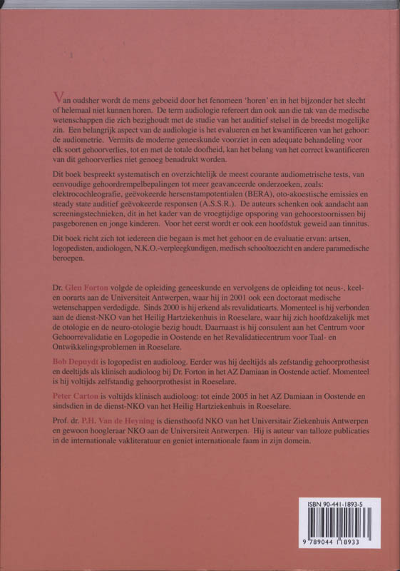 Achterkant van Praktische audiologie en audiometrie