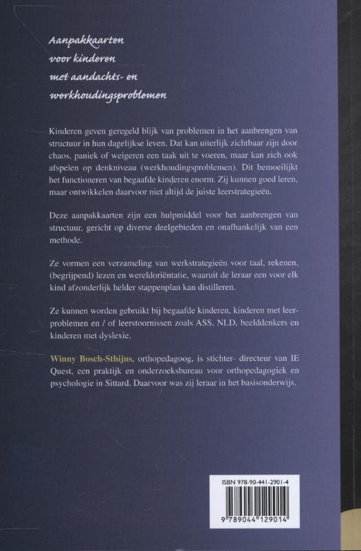 Achterkant van Aanpakkaarten voor kinderen met aandachts- en werkhoudingsproblemen