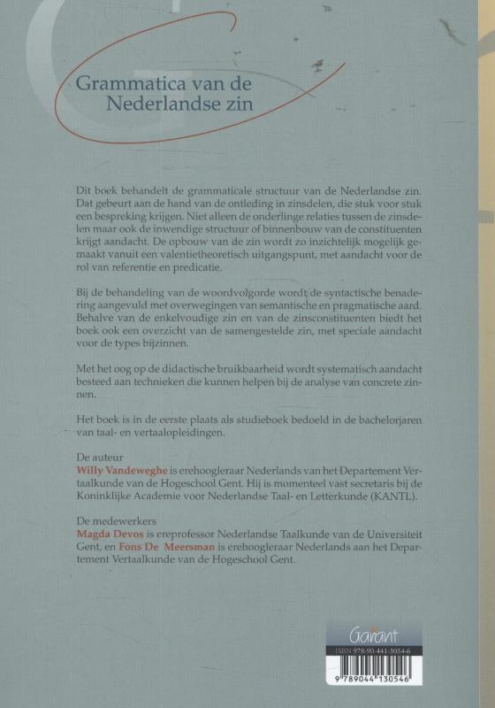 Achterkant van Grammatica van de Nederlandse zin