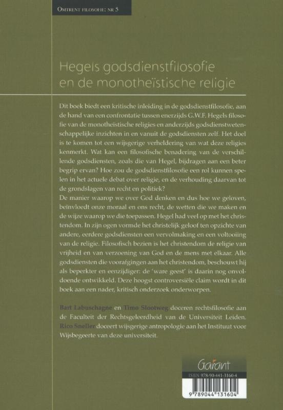 Achterkant van Hegels godsdienstfilosofie en de monotheistische religies