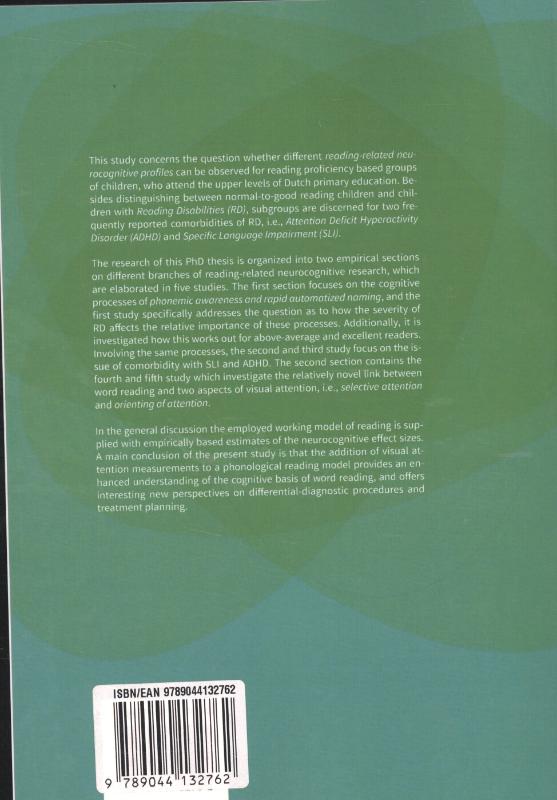 Achterkant van Neurocognitive profiling of children with specific or comorbid reading disabilities