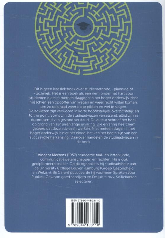 Achterkant van Studieadvies. succesvol herkansen in het hoger onderwijs