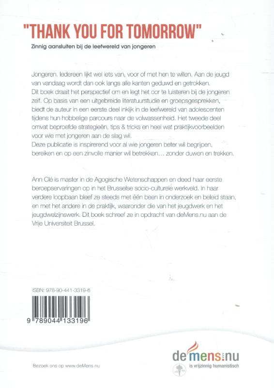Achterkant van Thank you for tomorrow