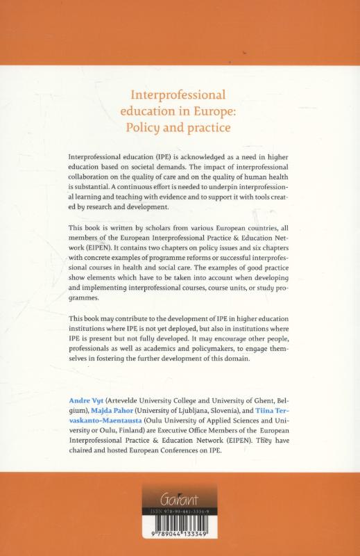 Achterkant van Interprofessional education in europe: policy and practice