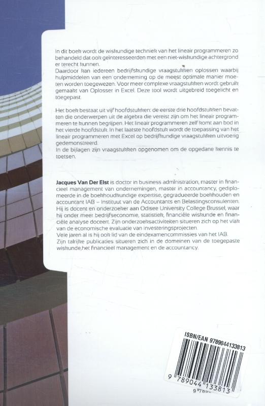 Achterkant van Lineair programmeren in de bedrijfskunde