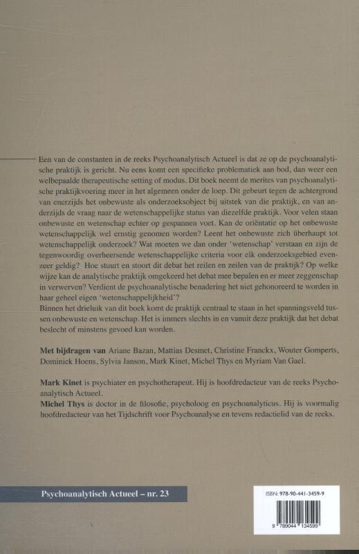 Achterkant van Psychoanalytische praktijk tussen onbewuste en wetenschap