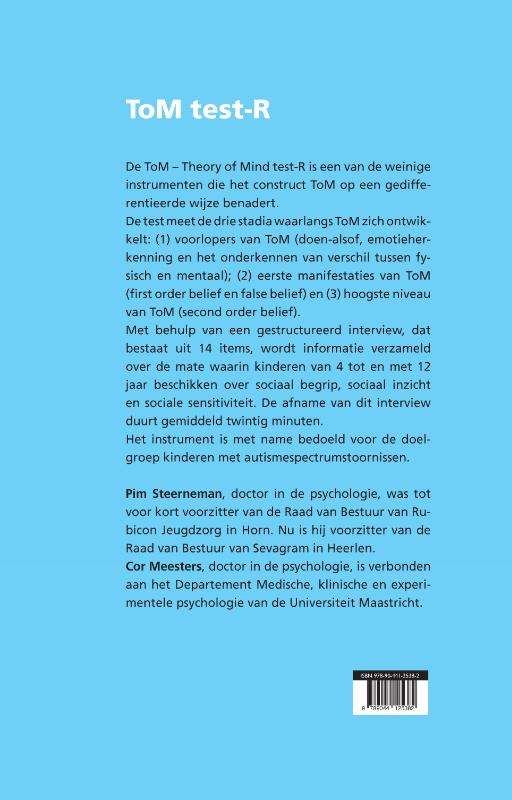Achterkant van Tom test-R - Set: Handleiding (met CD-rom) + Werkboek/Testplaten (in opbergkoffer)