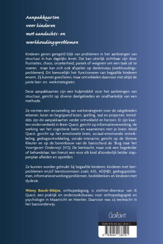 Achterkant van Aanpakkaarten voor kinderen met aandachts- en werkhoudingsproblemen