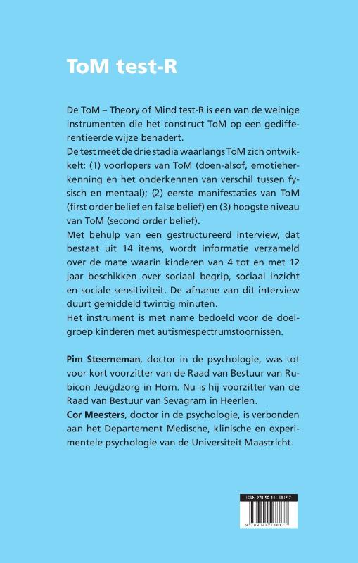 Achterkant van Tom test-R - Set: Handleiding (met dowloadcode) + Werkboek/Testplaten (in opbergkoffer)