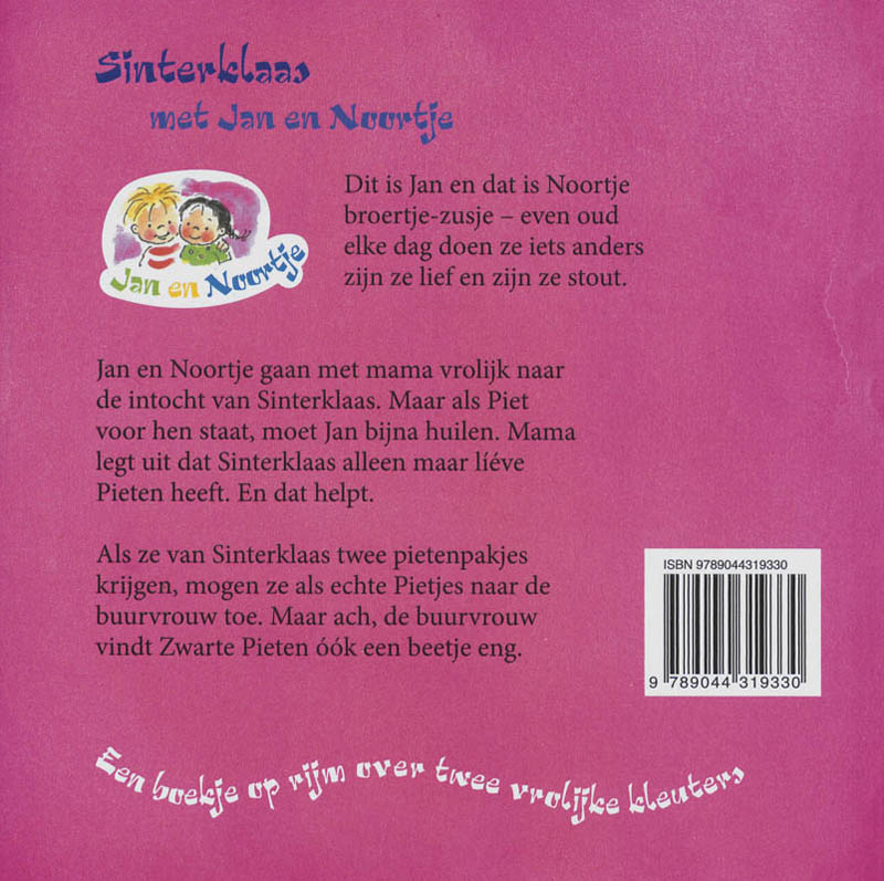 Achterkant van Sinterklaas met Jan en Noortje