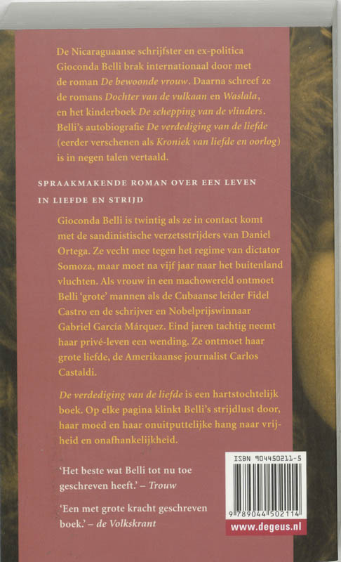 Achterkant van De verdediging van de liefde