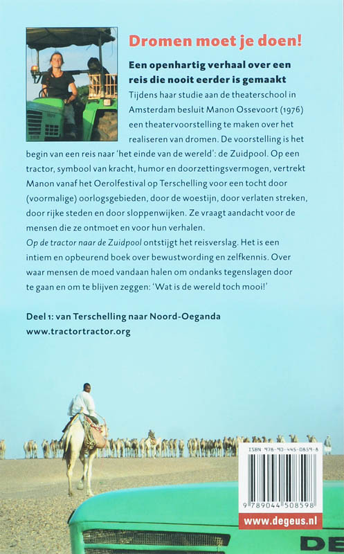 Achterkant van Op de tractor naar de Zuidpool