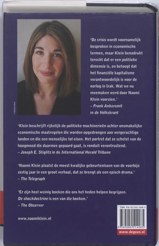 Achterkant van De shockdoctrine