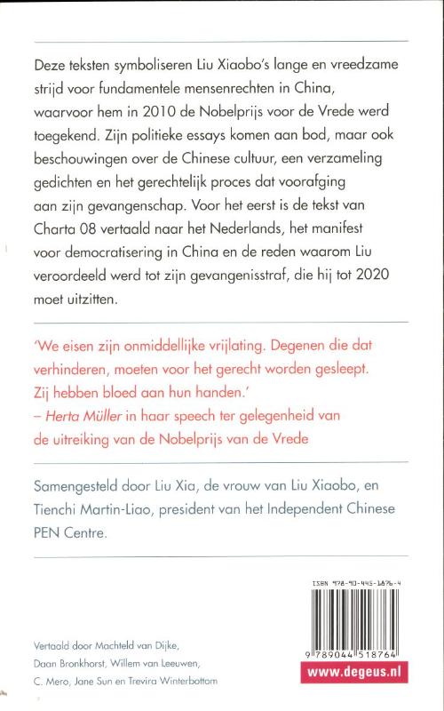 Achterkant van Ik heb geen vijanden, ik ken geen haat