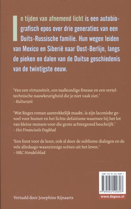 Achterkant van In tijden van afnemend licht