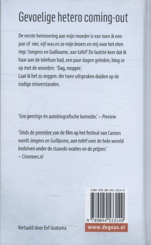 Achterkant van Jongens en Guillaume, aan tafel!