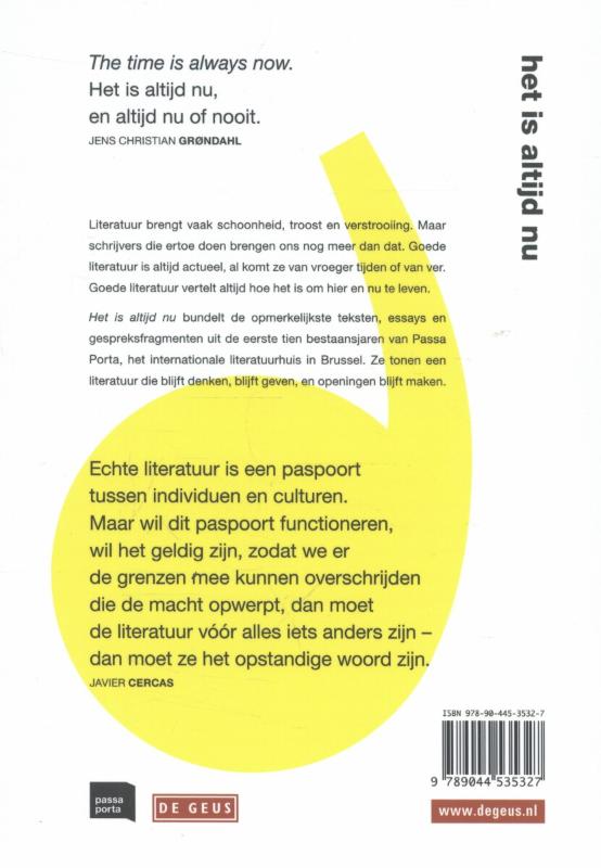 Achterkant van Het is altijd nu - Passa Porta bundel